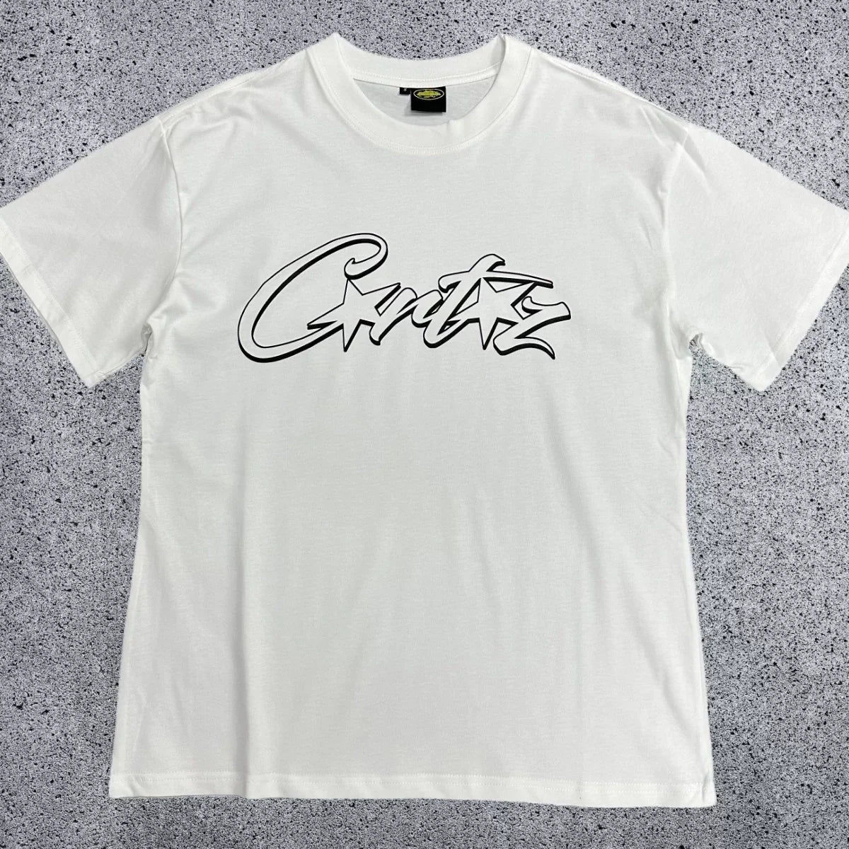 Monochrome Star-Logo Graphic Tee - White & Black Streetwear T-Shirt